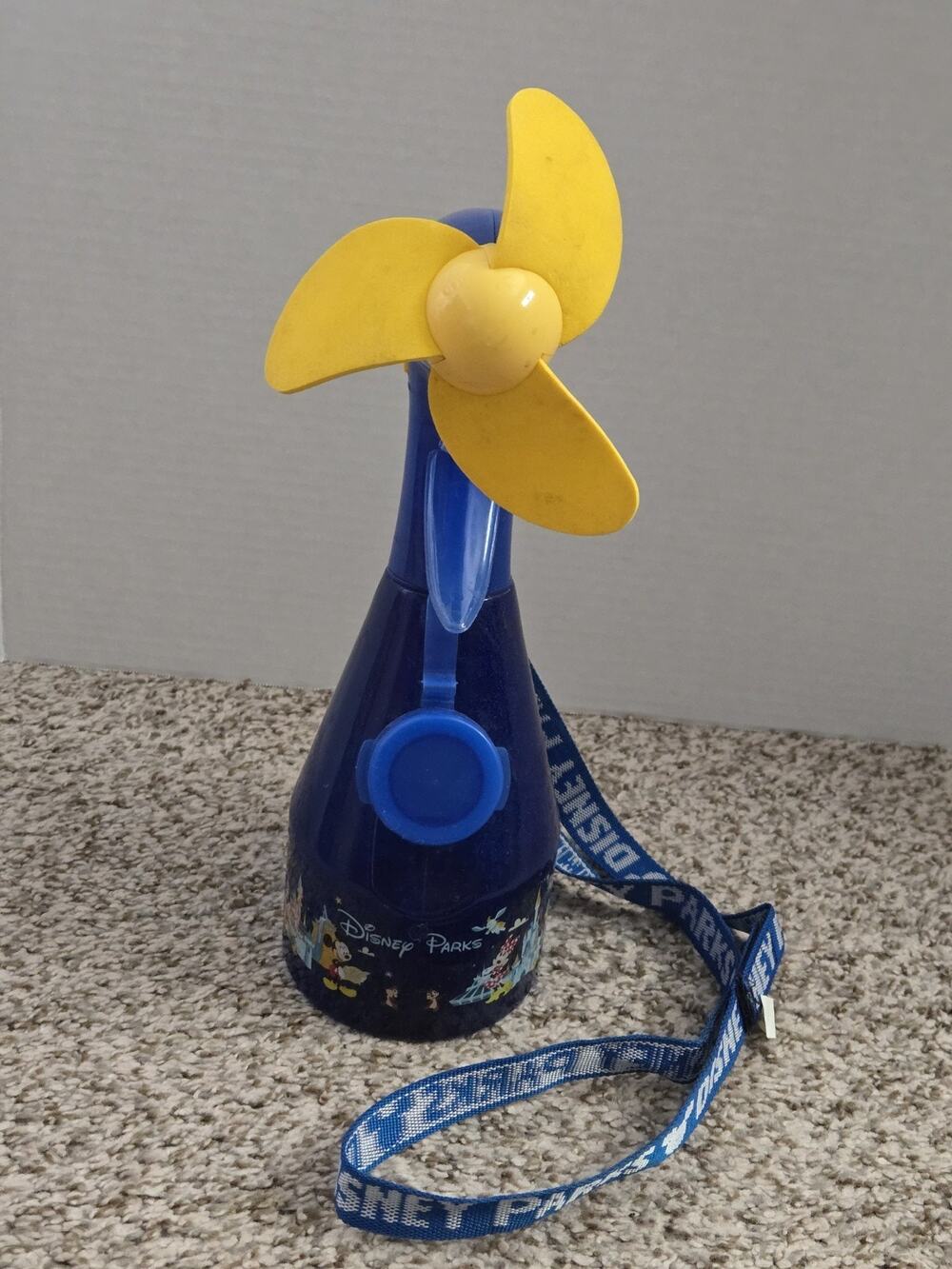 DISNEY PARKS 12" Misting Water Spray Bottle Fan with Blue Lanyard